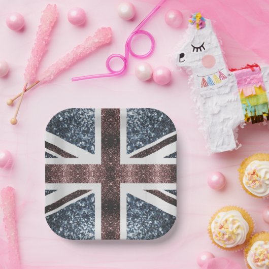 英国素朴国旗の赤い青い輝きのグリッター ペーパープレート (パーティー)