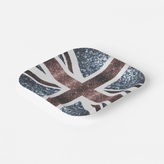 英国素朴国旗の赤い青い輝きのグリッター ペーパープレート (傾斜あり)