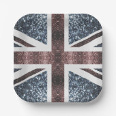 英国素朴国旗の赤い青い輝きのグリッター ペーパープレート (正面)