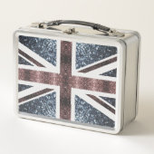 英国素朴国旗の赤い青い輝きのグリッター メタルランチボックス (正面)