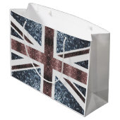 英国素朴国旗の赤い青い輝きのグリッター ラージペーパーバッグ (裏面アングル)