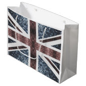 英国素朴国旗の赤い青い輝きのグリッター ラージペーパーバッグ (正面アングル)