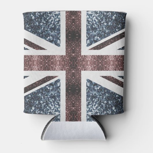 英国素朴国旗の赤い青い輝きのグリッター 缶クーラー (正面)