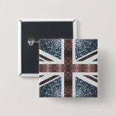 英国素朴国旗の赤い青い輝きのグリッター 缶バッジ (正面&裏面)