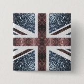 英国素朴国旗の赤い青い輝きのグリッター 缶バッジ (正面)