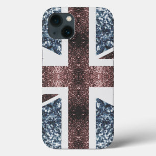 英国素朴国旗の赤い青い輝きのグリッター iPhone 13ケース