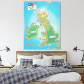 英国諸島の地図 (ヴィンテージ版) キャンバスプリント (インサイチュ (寝室))