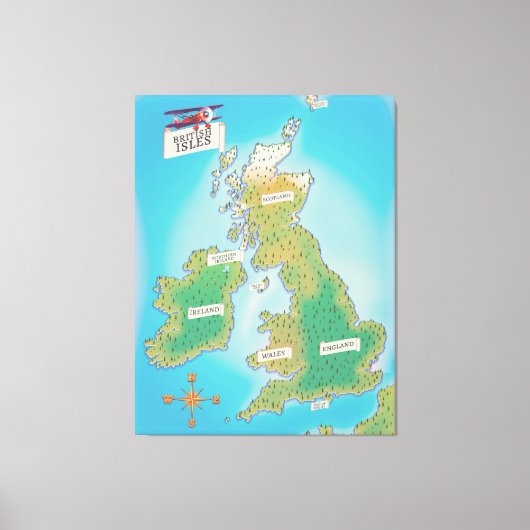 英国諸島の地図 (ヴィンテージ版) キャンバスプリント (正面)