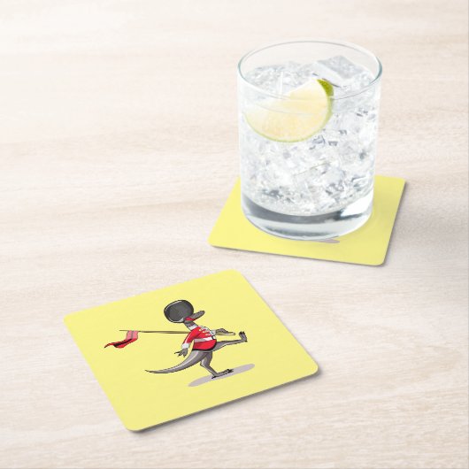 英国警備員の服を着たラプター。 スクエアペーパーコースター (インサイチュ)