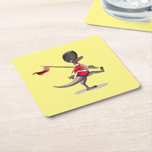 英国警備員の服を着たラプター。 スクエアペーパーコースター (アングル)