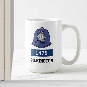 英国警察の巡査ヘルメット – 番号と名前の追加 コーヒーマグカップ