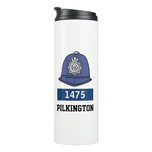 英国警察の巡査ヘルメット – 番号と名前の追加 タンブラー (回転右)