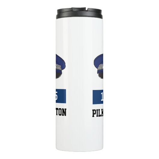 英国警察フラットキャップ – 番号と名前を追加。警察 タンブラー (裏面)