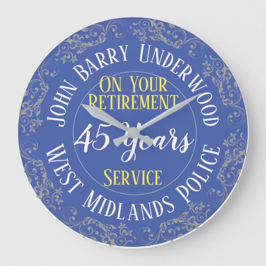 英国警察退職賞、勤続年数 ラージ壁時計 (正面)