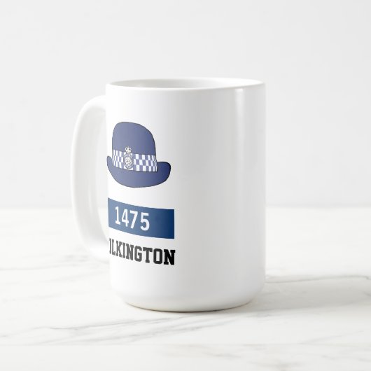 英国警察WPC帽子 – 番号と名前の追加 コーヒーマグカップ (正面左)