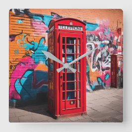 英国赤電話ボックス スクエア壁時計