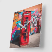 英国赤電話ボックス スクエア壁時計 (傾斜)