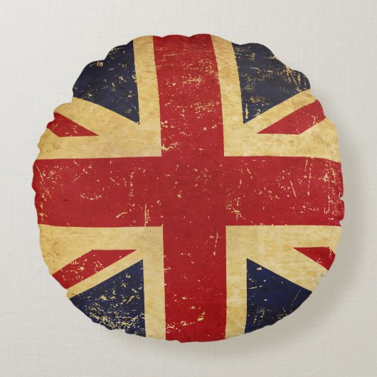 英国連合ジャック国旗のグランジヴィンテージ ラウンドクッション (正面)