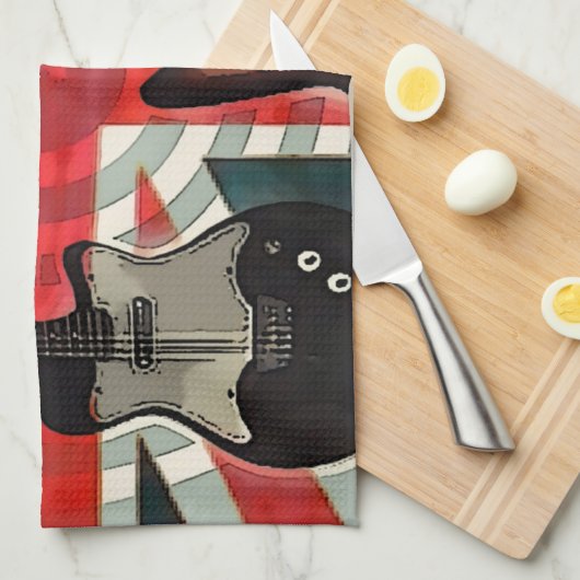 英国連合ジャック国旗のロック転がエレクティギター キッチンタオル (四つ折り)