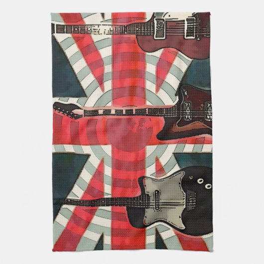 英国連合ジャック国旗のロック転がエレクティギター キッチンタオル (縦)
