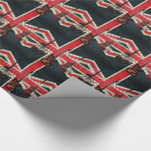 英国連合ジャック国旗のロック転がエレクティギター ラッピングペーパー (角)