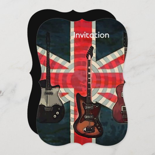 英国連合ジャック国旗のロック転がエレクティギター 招待状 (正面/裏面)
