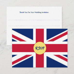 英国連合ジャック国旗の愛国的な結婚式RSVP車 出欠カード
