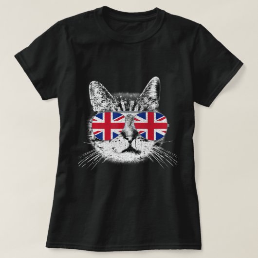 英国連合ジャック国旗England猫好きBriti Tシャツ (デザイン正面)