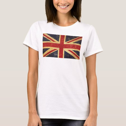 英国連邦ジャック国旗のヴィンテージ女子ホワイト Tシャツ (正面)