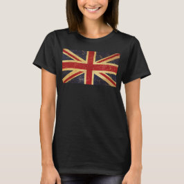 英国連邦ジャック国旗のヴィンテージ女性のブラック Tシャツ