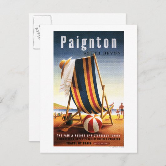 英国鉄道ビーチ椅子とボールポスター ポストカード (正面/裏面)