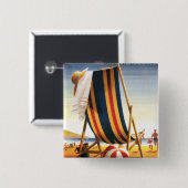 英国鉄道ビーチ椅子とボールポスター 缶バッジ (正面&裏面)