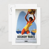 英国鉄道女子ビーチボールのポスター ポストカード (正面/裏面)