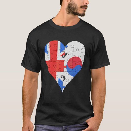 英国韓国国旗のハート Tシャツ (正面)
