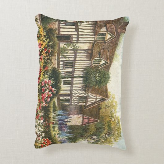 英国風の古建築とフォーマルガーデン付きのイングリッシュカントリーコテージ アクセントクッション (裏面(縦))