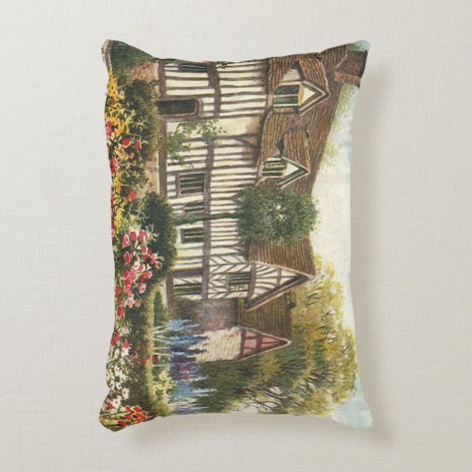 英国風の古建築とフォーマルガーデン付きのイングリッシュカントリーコテージ アクセントクッション (正面(垂直))