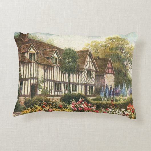 英国風の古建築とフォーマルガーデン付きのイングリッシュカントリーコテージ アクセントクッション (裏面)
