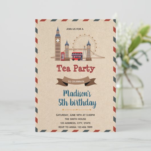 英国風の農村をテーマにした誕生日パーティー 招待状 (スタンド正面)