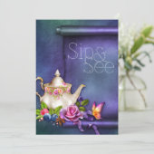 英国風アンティークローズのティーパーティーお披露目ベビーシャワー 招待状 (スタンド正面)