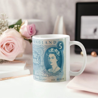 英国1966年£5紙幣マグカップ – エリザベス二世女王 コーヒーマグカップ