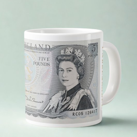 英国1971年£5紙幣マグカップ - エリザベス2世女王 ジャンボコーヒーマグカップ