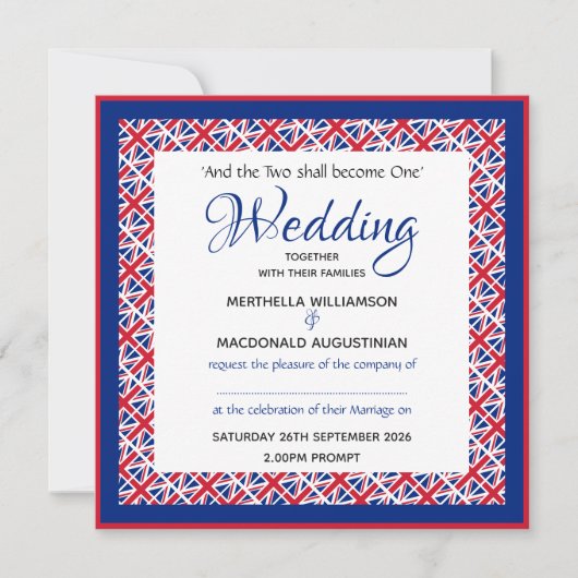英国 ユニオンチャック 愛国 オーダーメイド スクエア 結婚式 招待状 (正面)