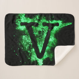 英字V緑の大文字 シェルパブランケット
