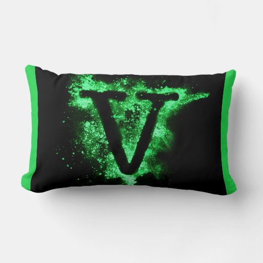 英字V緑の大文字 ランバークッション (正面)