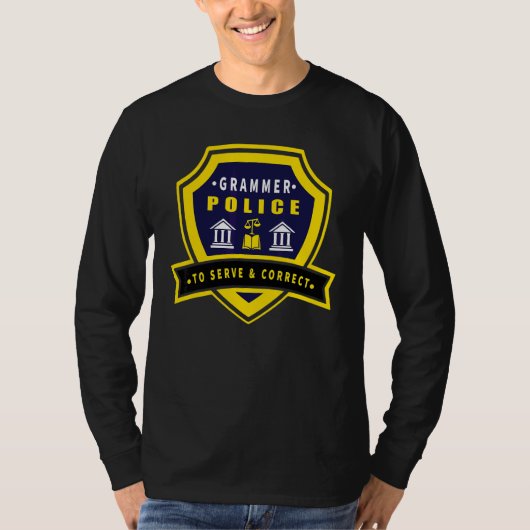 英文法の警察官が編集者を正す Tシャツ (正面)