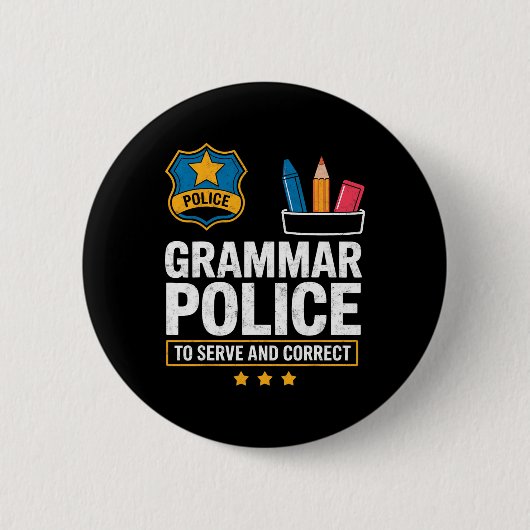 英文法警察 英語教師を監視し是正する 缶バッジ (正面)