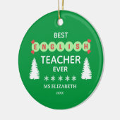 英最高の語先生タイポグラフィクリスマスグリーン セラミックオーナメント (左)