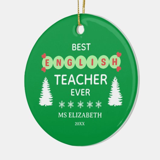 英最高の語先生タイポグラフィクリスマスグリーン セラミックオーナメント (左)