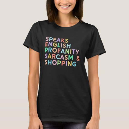 英話語皮肉ショッピング女性店員 Tシャツ (正面)