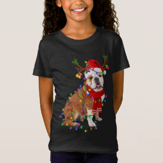 英語おもしろいブルドッグツリークリスマスライトXm Tシャツ